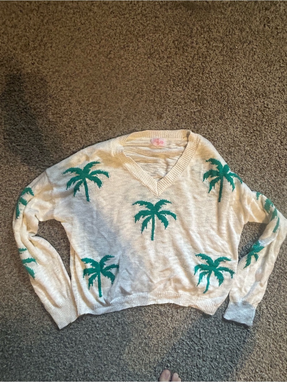 Pink Lily Palm Tree V-Neck Sweater - Small
